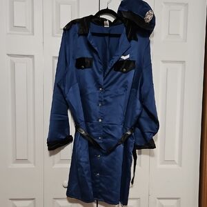 Frederick's of Hollywood Blue Officer Costume Jacket with Black Belt And Hat